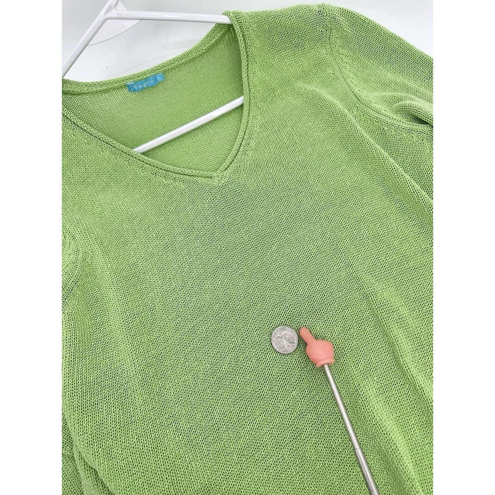 J McLaughlin Lime Green Knit Sweater XL V Neck Coastal Grandmacore Preppy Resort - Picture 9 of 14